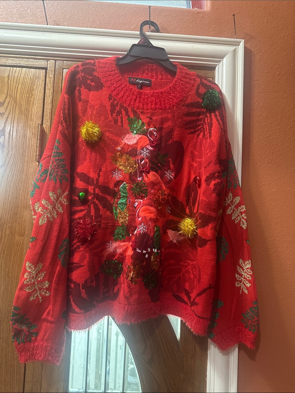 32 Degrees Red Embellished Crewneck Holiday Sweater